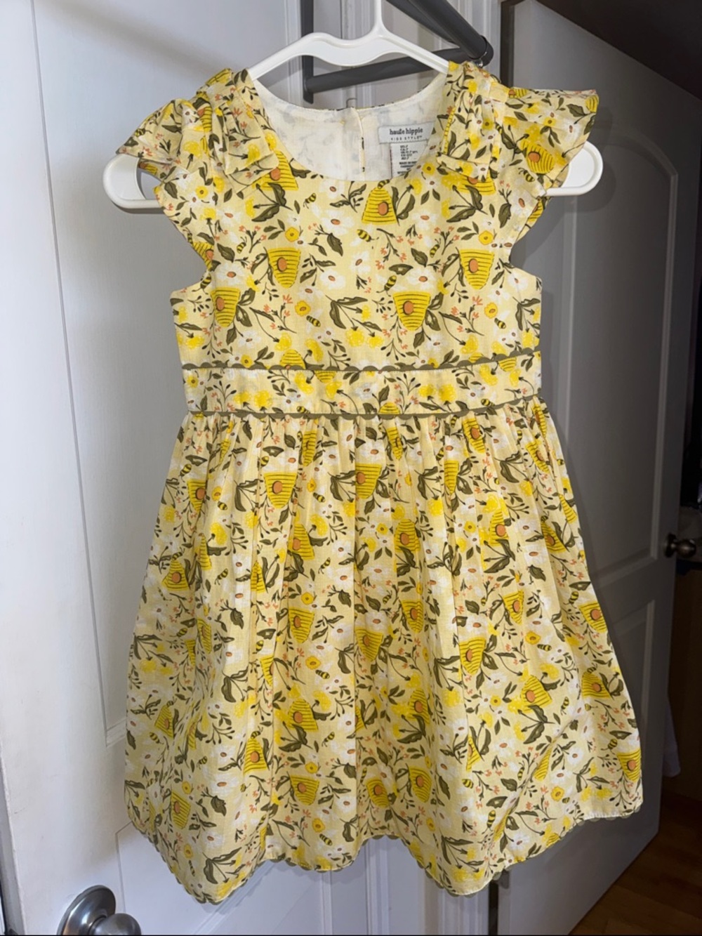 Haute Hippie Yellow Floral & Beehive Print Girls Dress